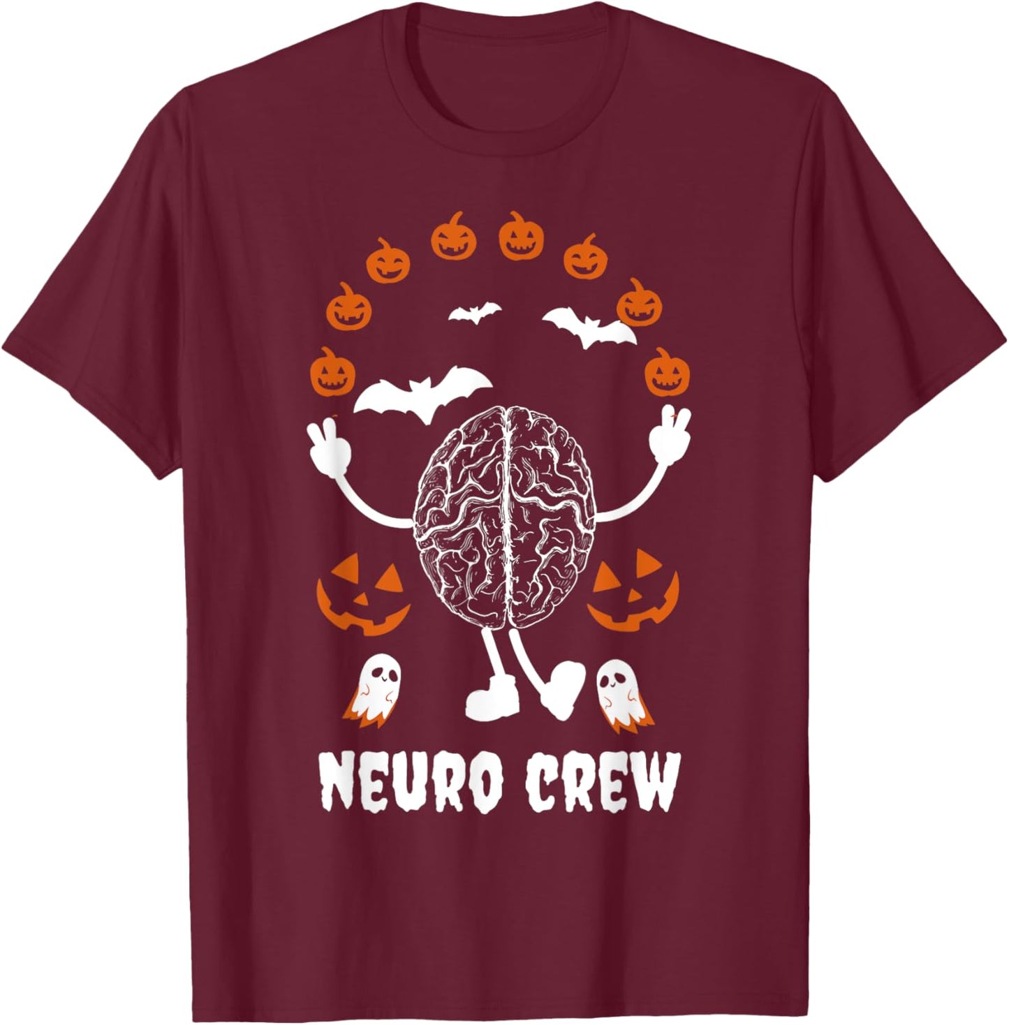 Neuro Nurse Crew Halloween Anatomical Brain Anatomy Pumpkins T-Shirt - T-Shirt | Maroon