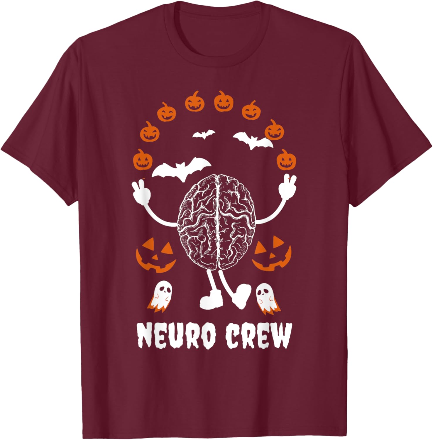 Neuro Nurse Crew Halloween Anatomical Brain Anatomy Pumpkins T-Shirt - T-Shirt | Maroon