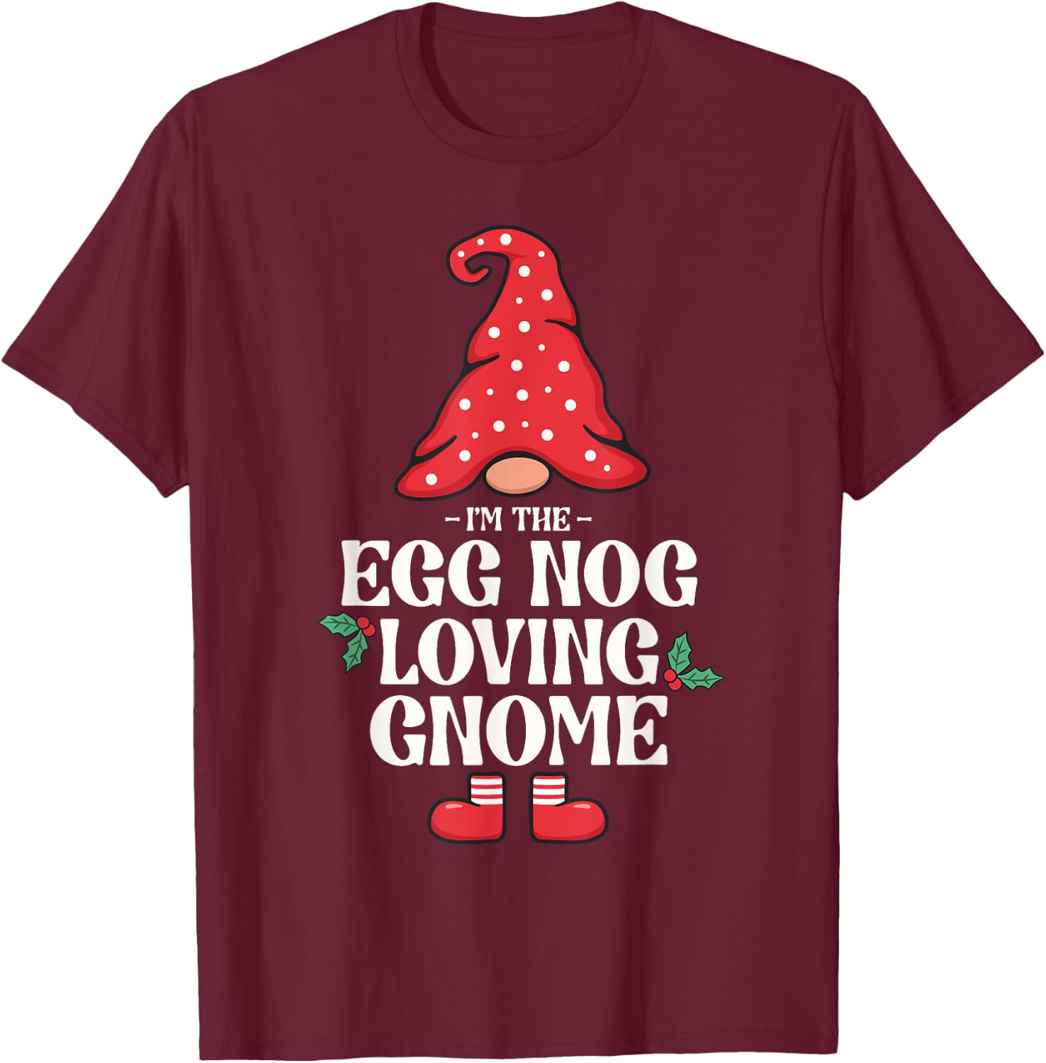 The Egg Nog Loving Gnome Family Matching Group Christmas T-Shirt - T-Shirt | Maroon