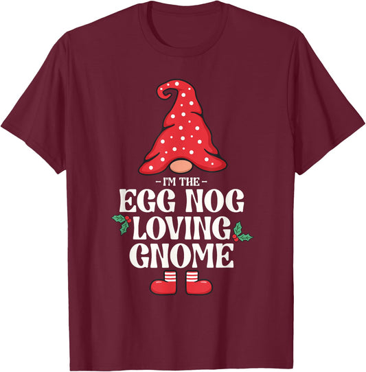 The Egg Nog Loving Gnome Family Matching Group Christmas T-Shirt - T-Shirt | Maroon