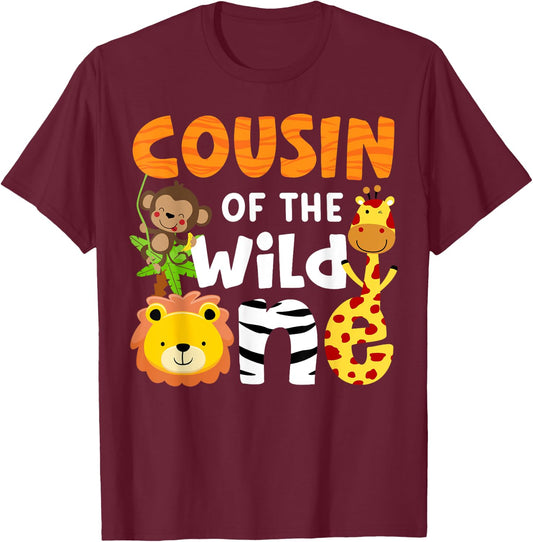 Cousin the Wild One Zoo Birthday Safari Jungle Animals Party T-Shirt - T-Shirt | Maroon