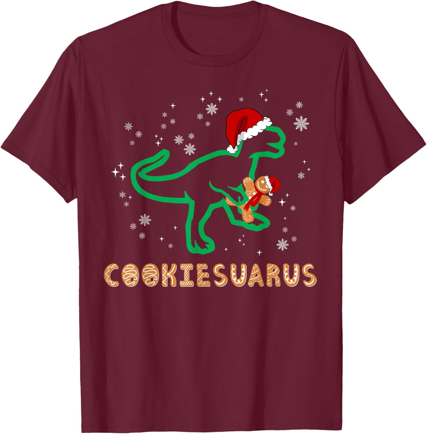 Cookiesaurus Christmas Dinosaur Rex Sugar Cookie T-Shirt - T-Shirt | Maroon
