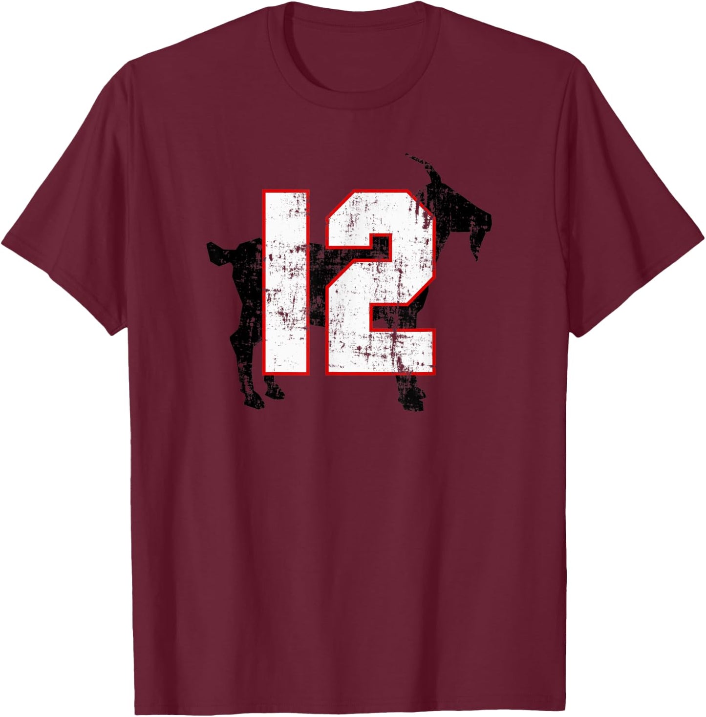GOAT 12 Greatest (Player) Of All Time Football Distressed T-Shirt - T-Shirt | Maroon