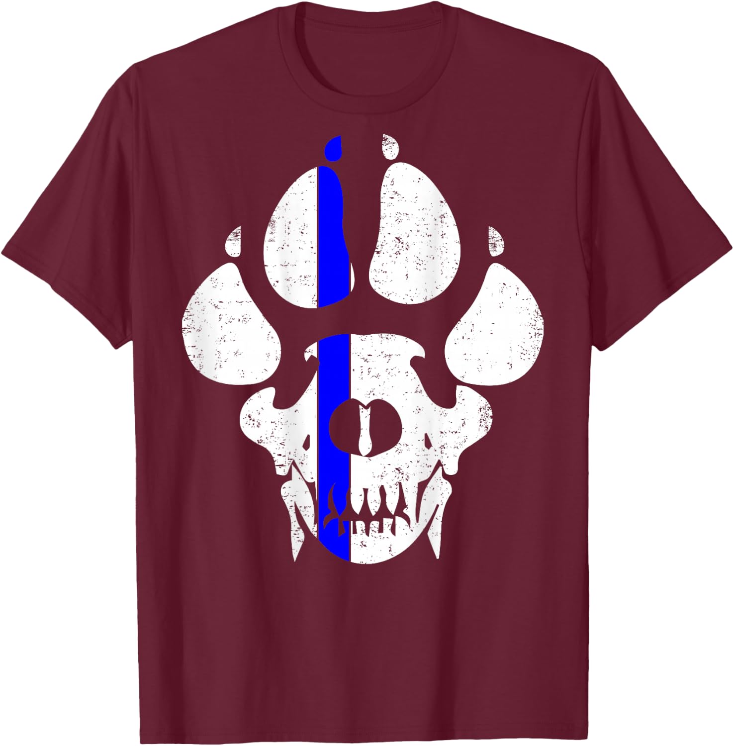 K9 Police Officer Police Dog Paw Skull Law Enforcement T-Shirt - T-Shirt | Maroon