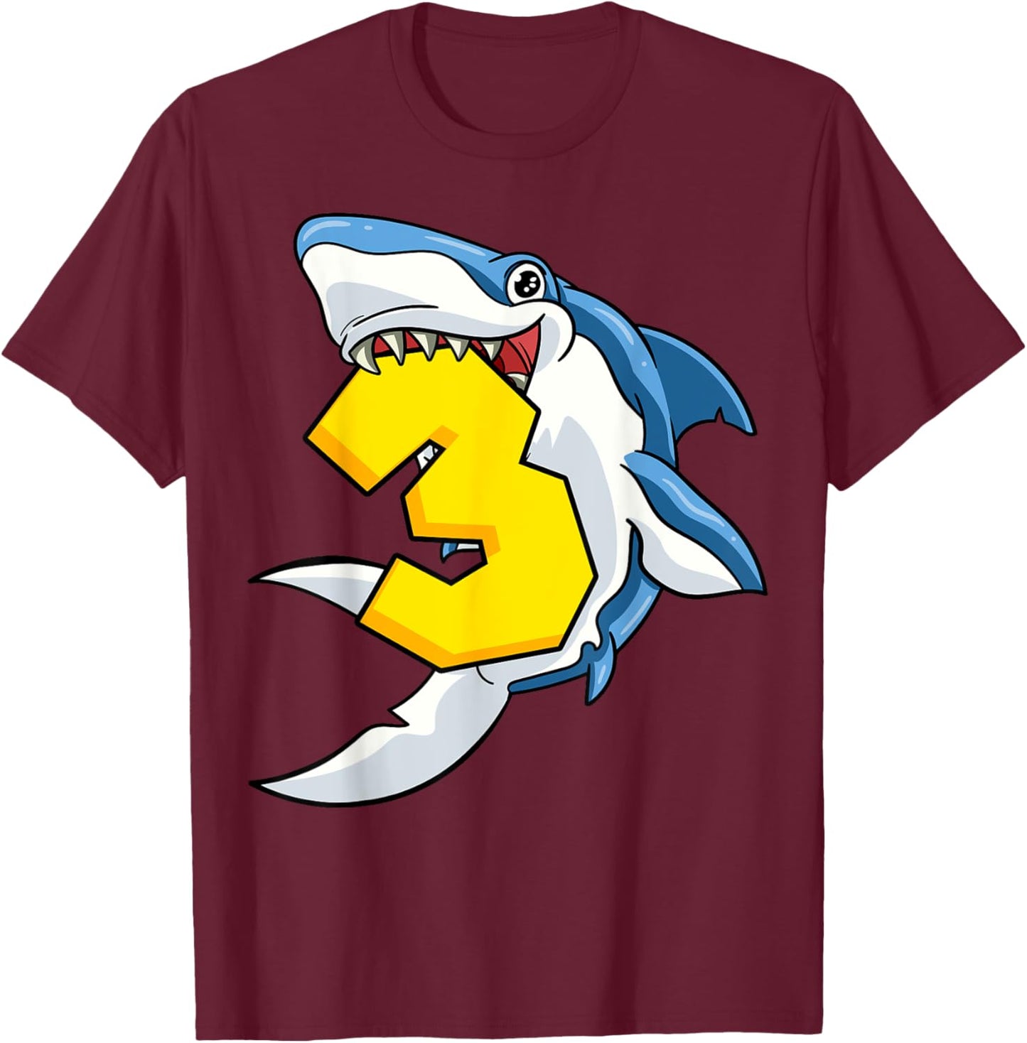 3 Shark Birthday Animal Themed Bday Party Celebration 3rd T-Shirt - T-Shirt | Maroon