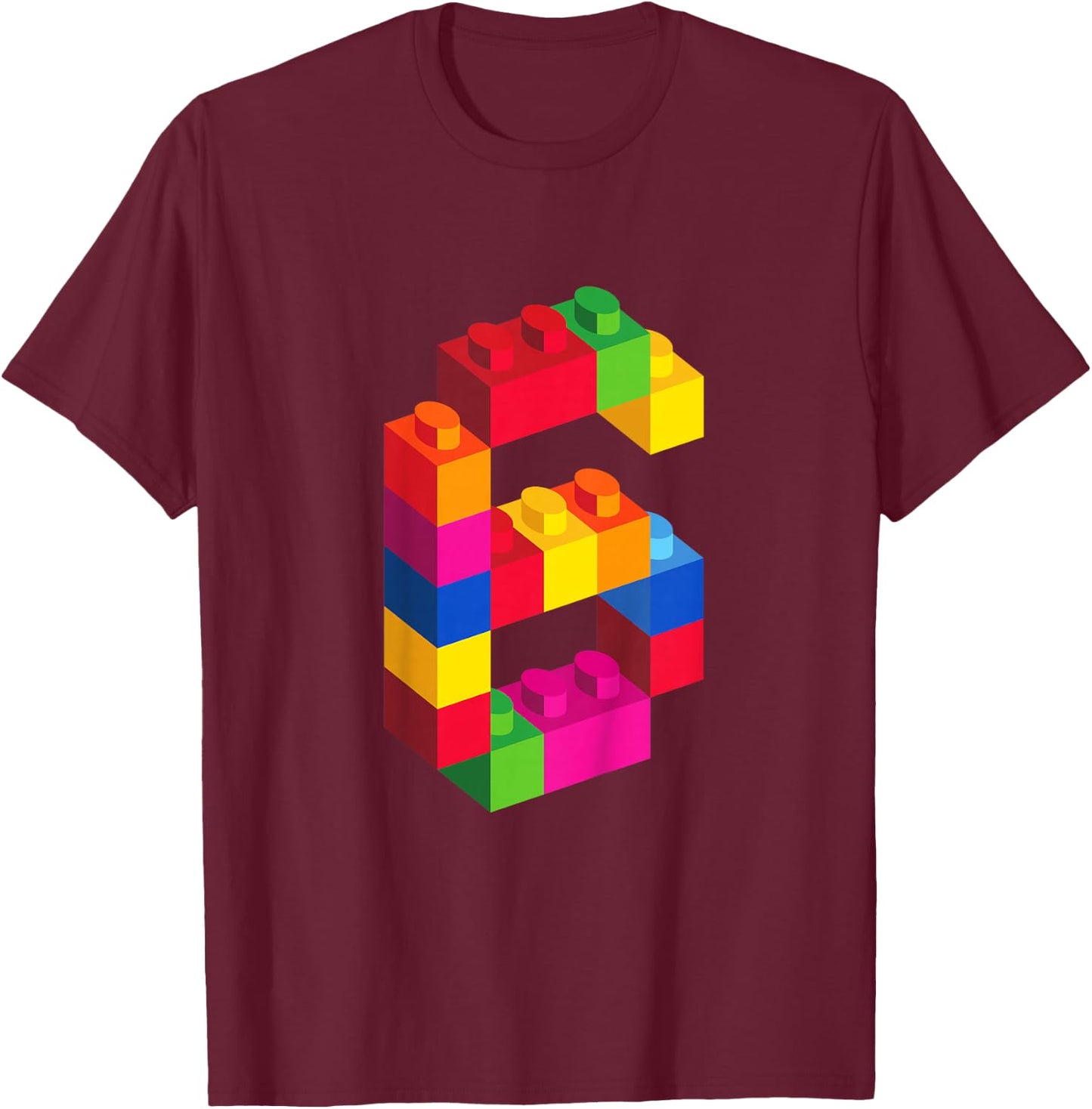 6 Year Old Building Blocks Birthday Bricks 6th Gift T-Shirt - T-Shirt | Maroon
