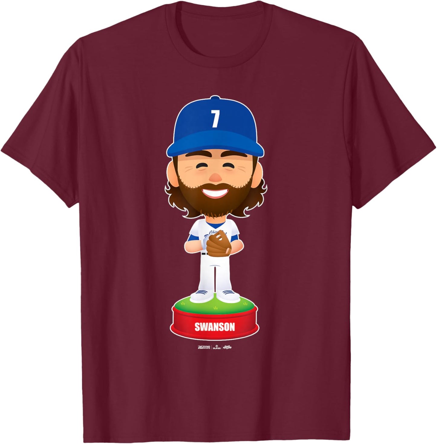 Dansby Swanson Chicago Baseball Bobblehead MLBPA T-Shirt - T-Shirt | Maroon