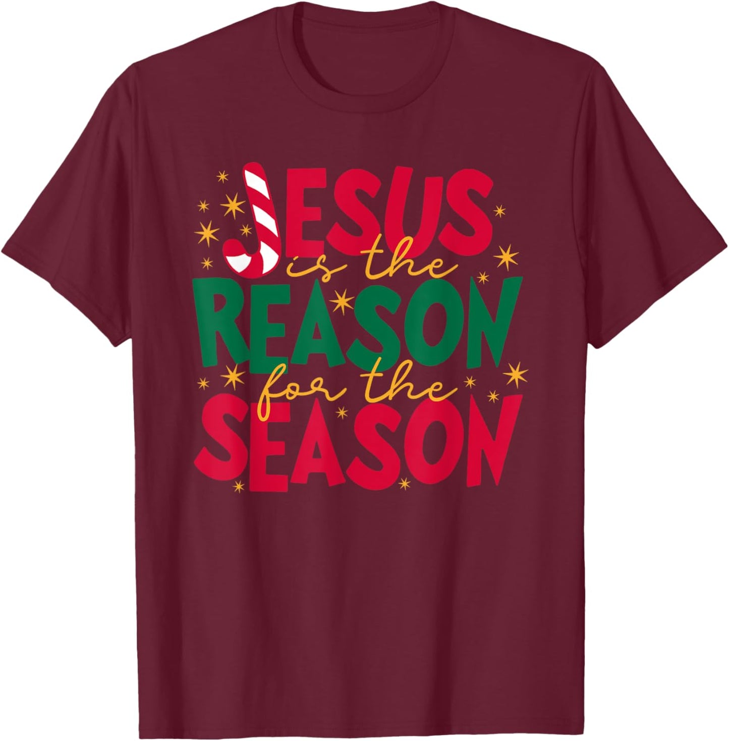 Jesus is the Reason for the Season - Candy Cane "J" T-Shirt - T-Shirt | Maroon