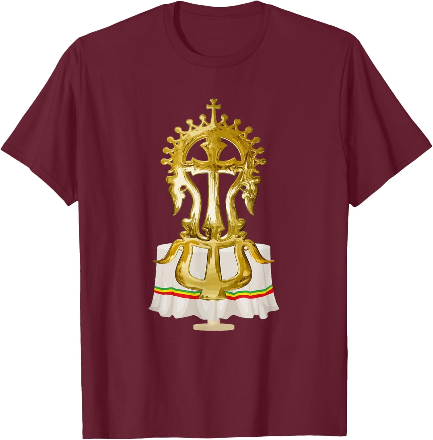 Ethiopian Cross African Graphic Art T-Shirt - T-Shirt | Maroon