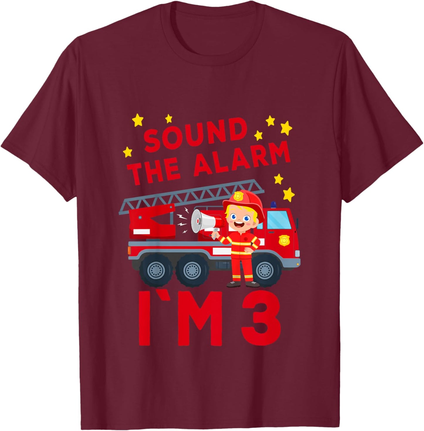 Kids Firefighter 3rd Birthday Fire Truck 3 birthday T-Shirt - T-Shirt | Maroon