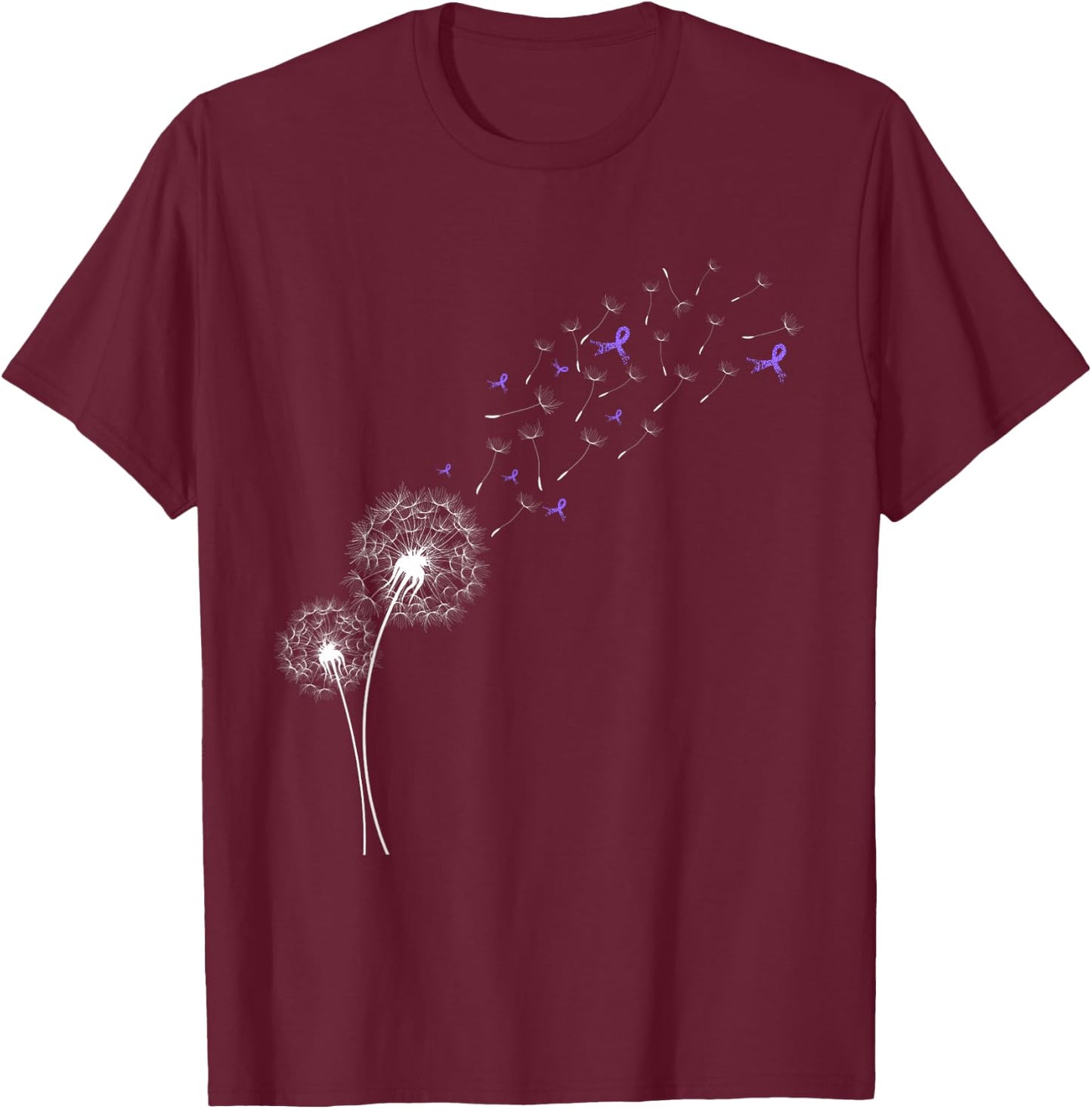 Dandelion Purple Ribbon Pancreatic Cancer Awareness T-Shirt - T-Shirt | Maroon