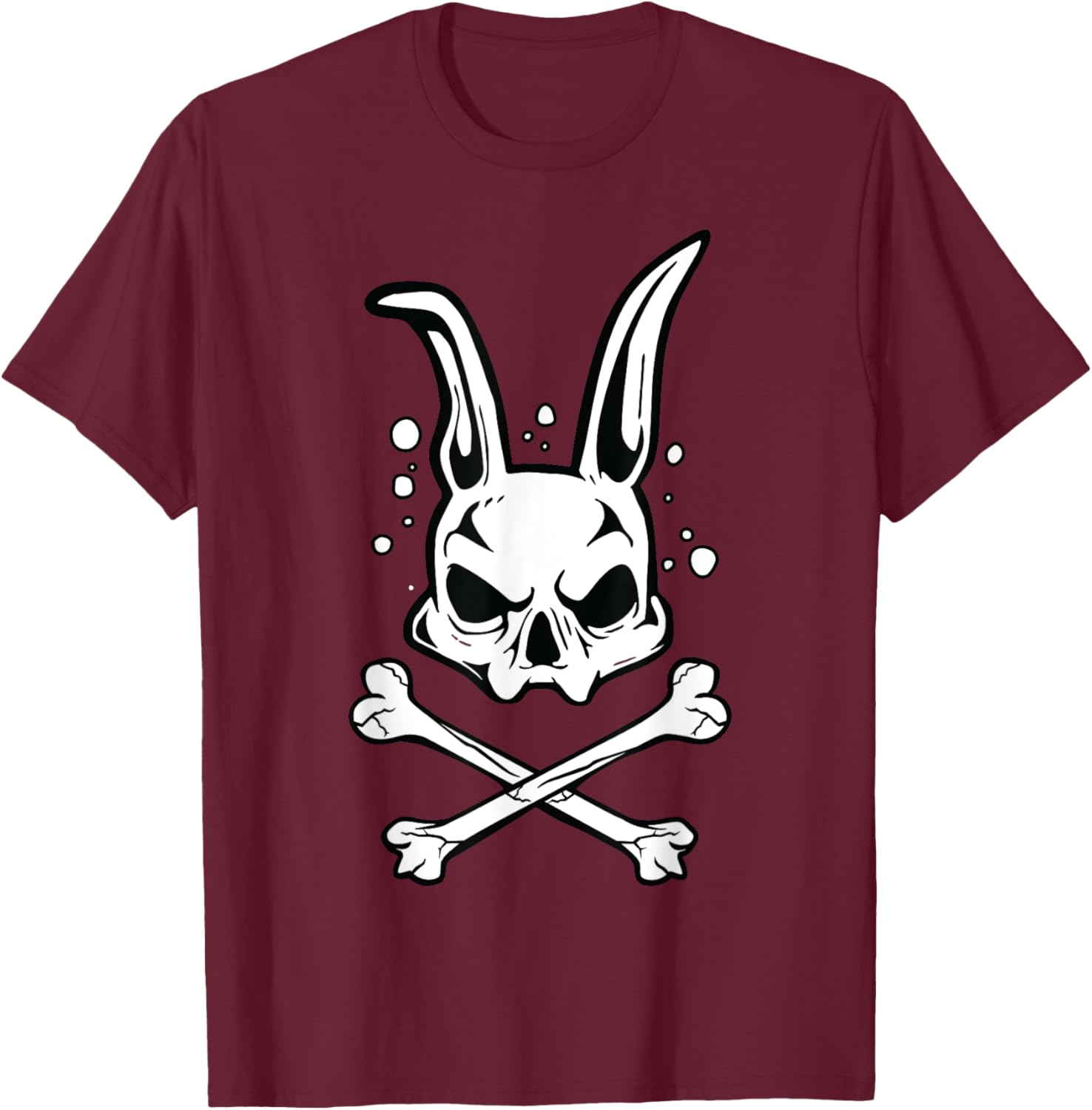 Scary Skull And Crossbones Bad Rabbit Horror Bunny Halloween T-Shirt - T-Shirt | Maroon