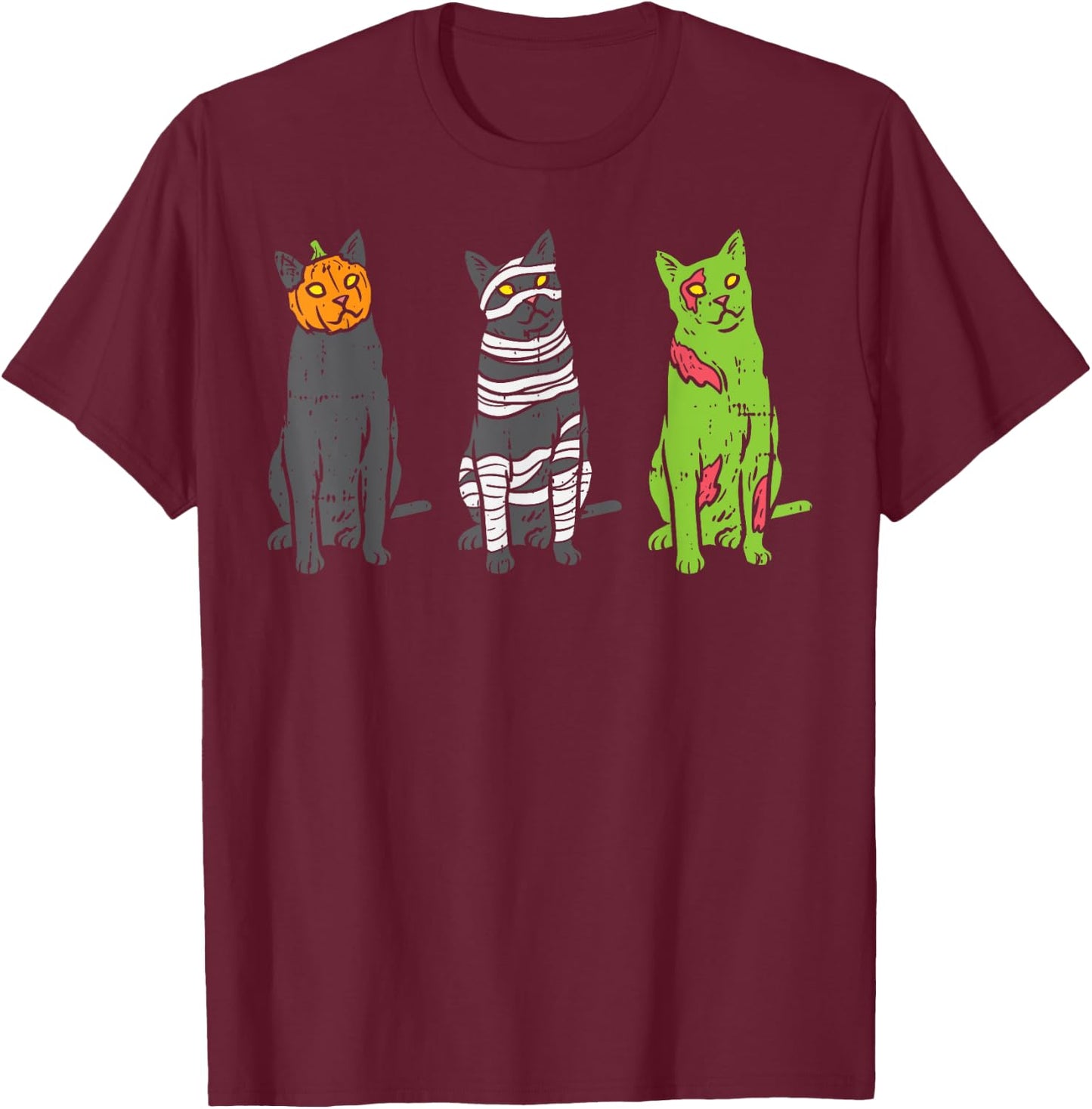 Pumpkin Mummy Zombie Black Cats Halloween Kitty Pet Gift T-Shirt - T-Shirt | Maroon