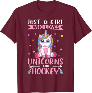 Just A Girl Who Loves Unicorns And Hockey Field Hockey T-Shirt - T-Shirt | Maroon