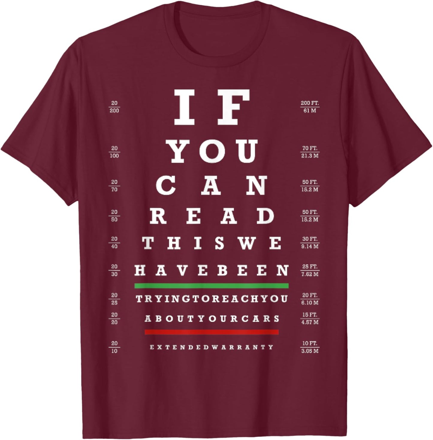 Vintage Snellen Warranty Funny T-Shirt - T-Shirt | Maroon