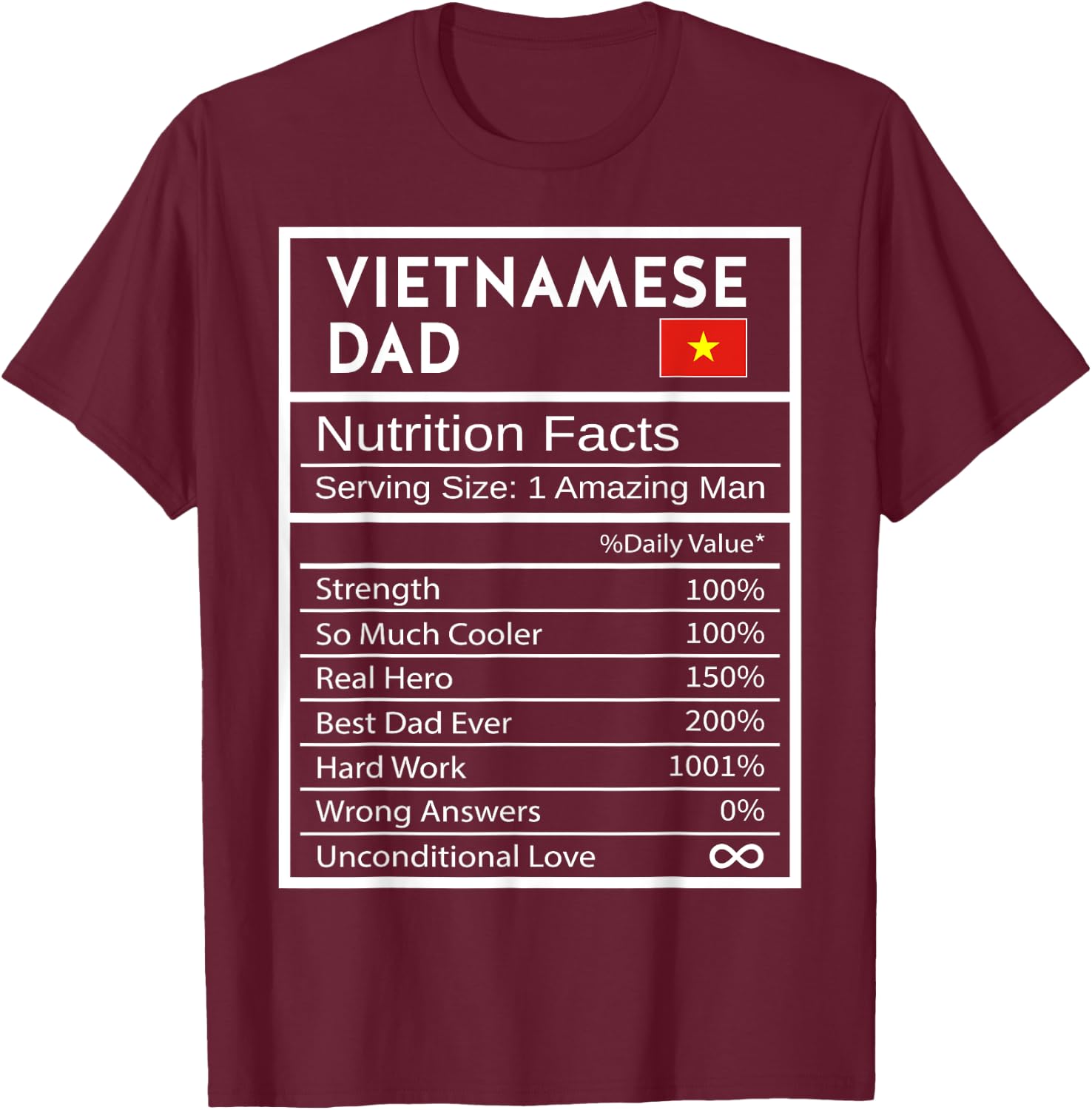 Vietnamese Dad Nutrition Facts National Pride Gift Dad T-Shirt - T-Shirt | Maroon