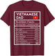 Vietnamese Dad Nutrition Facts National Pride Gift Dad T-Shirt - T-Shirt | Maroon