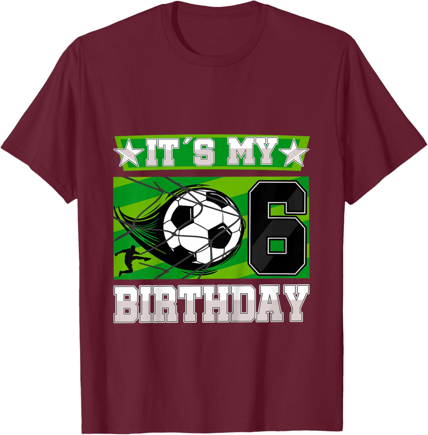Soccer Birthday Party - 6th Birthday Boy 6 Years Old T-Shirt - T-Shirt | Maroon