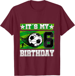 Soccer Birthday Party - 6th Birthday Boy 6 Years Old T-Shirt - T-Shirt | Maroon
