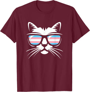 Transgender Pride Cat Support Trans Community T-Shirt - T-Shirt | Maroon