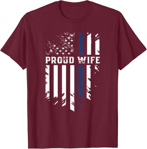 Thin Blue Line Proud Wife Police Family T-Shirt - T-Shirt | Maroon