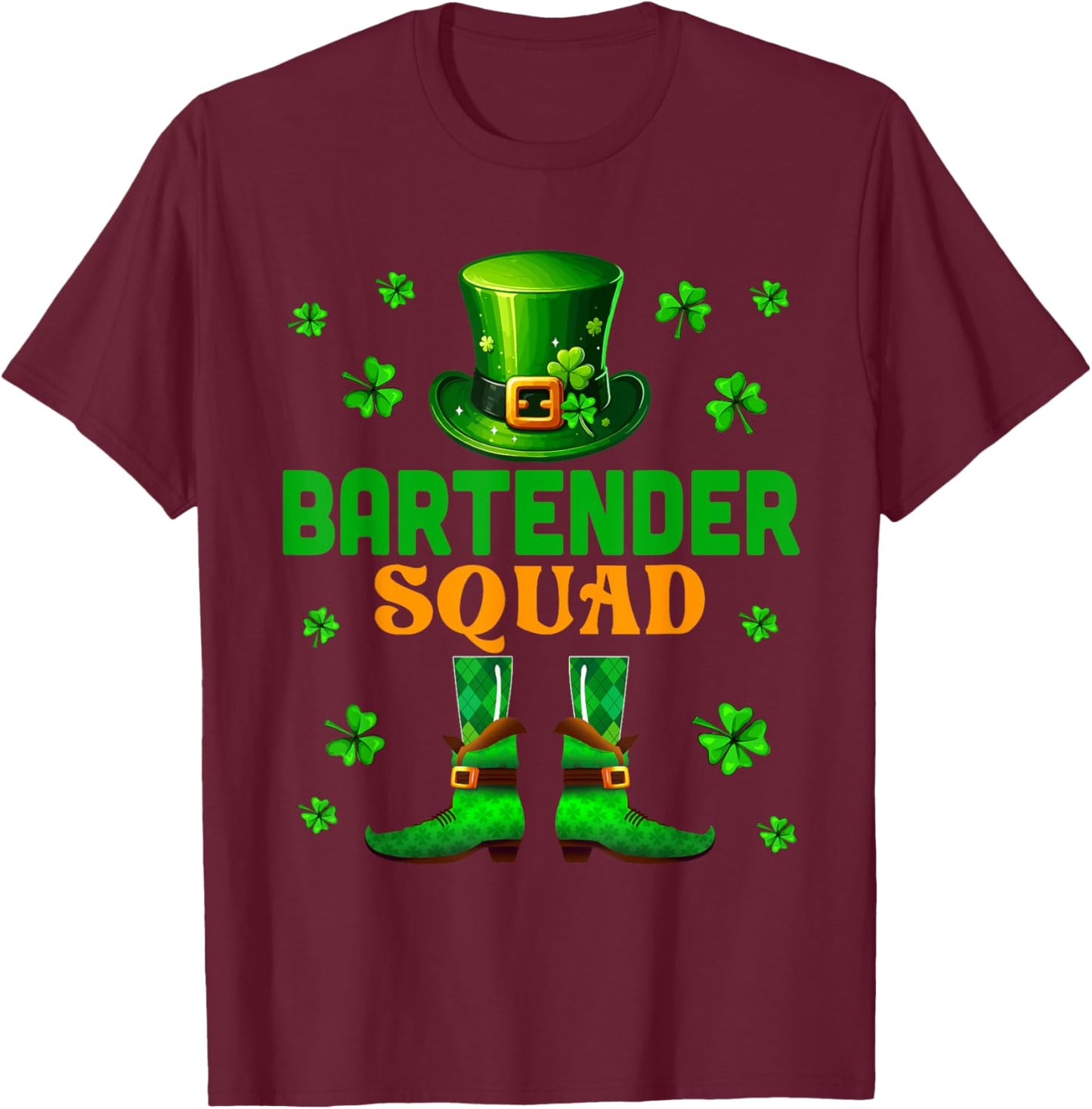 Bartender Squad St. Patrick's Day Costume Clovers Job Team T-Shirt - T-Shirt | Maroon