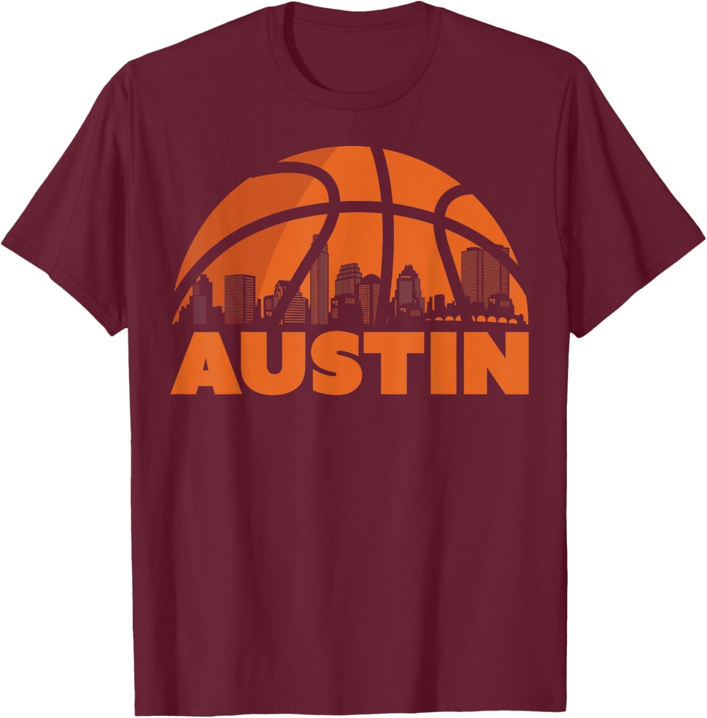 Austin City Skyline Texas Basketball Fan Jersey T-Shirt - T-Shirt | Maroon