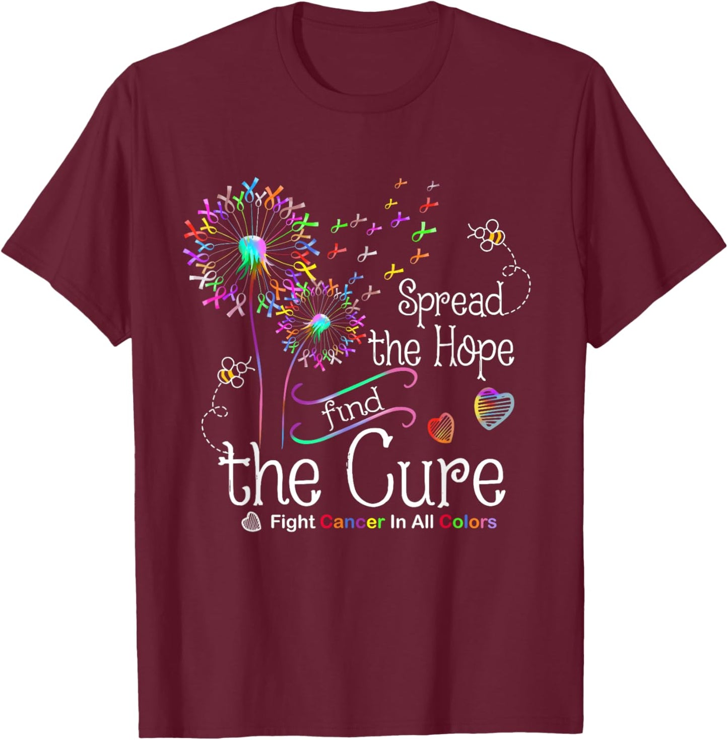 Fight Cancer In All And Every Color Ribbons Dandelion Flower T-Shirt - T-Shirt | Maroon