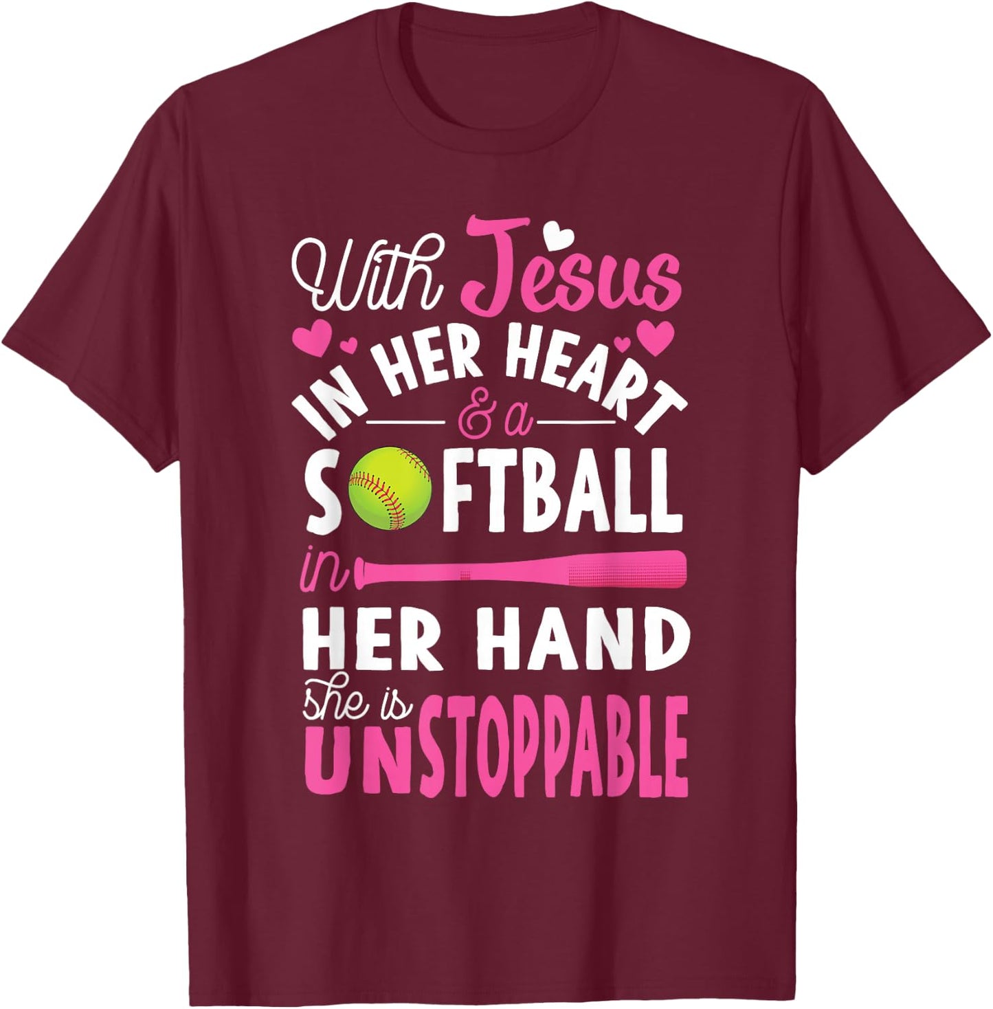 Jesus in Her Heart Softball Hand Funny Pitcher Gift T-Shirt - T-Shirt | Maroon