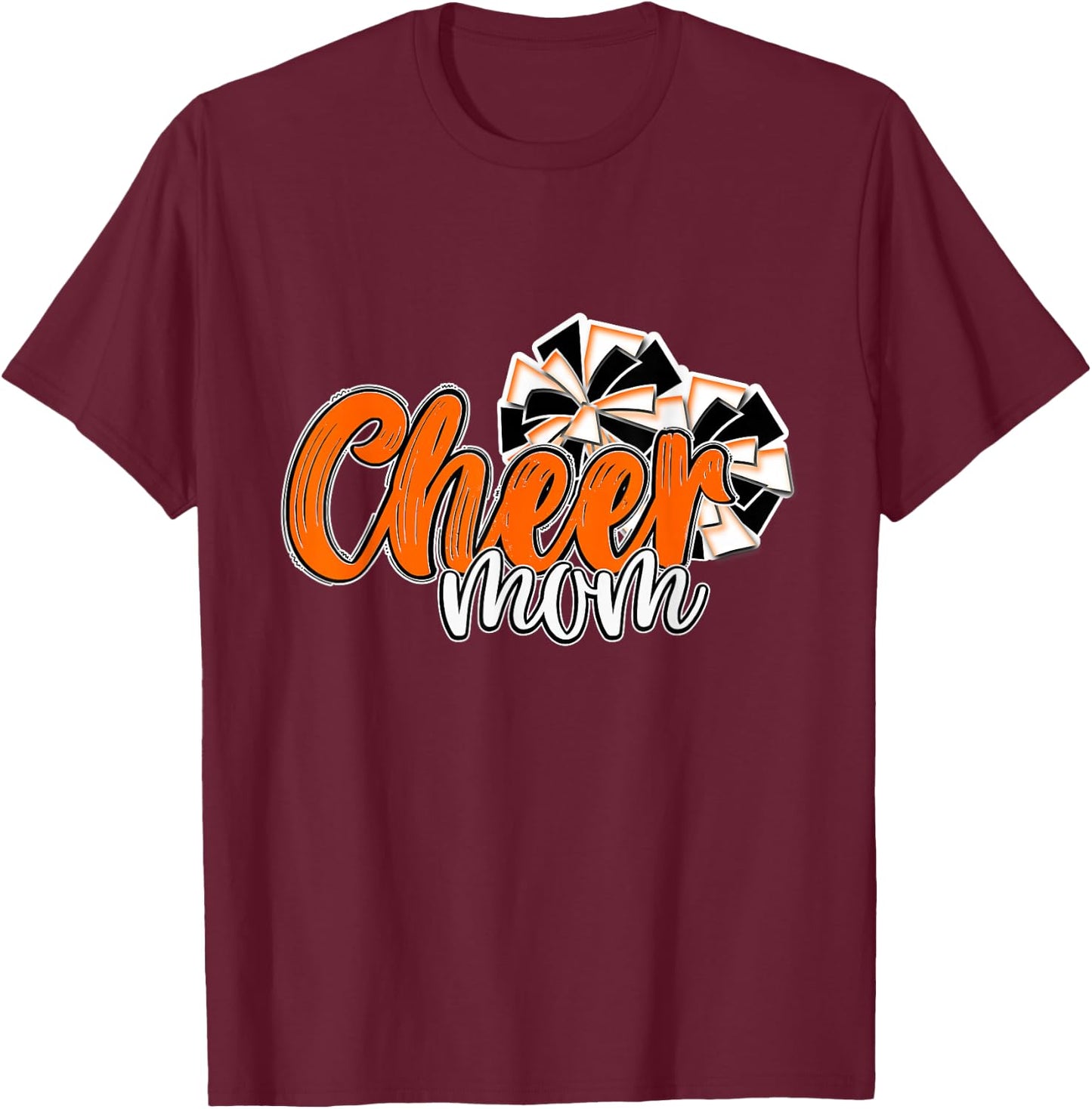 Cheer Mom Top, Pom Poms Orange Mascot Colors School T-Shirt - T-Shirt | Maroon