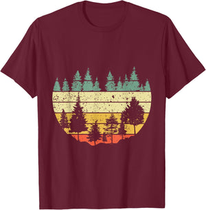 Forest Light Outdoor Nature Trees Retro Forest T-Shirt - T-Shirt | Maroon