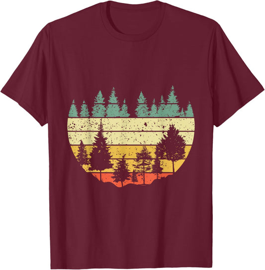 Forest Light Outdoor Nature Trees Retro Forest T-Shirt - T-Shirt | Maroon