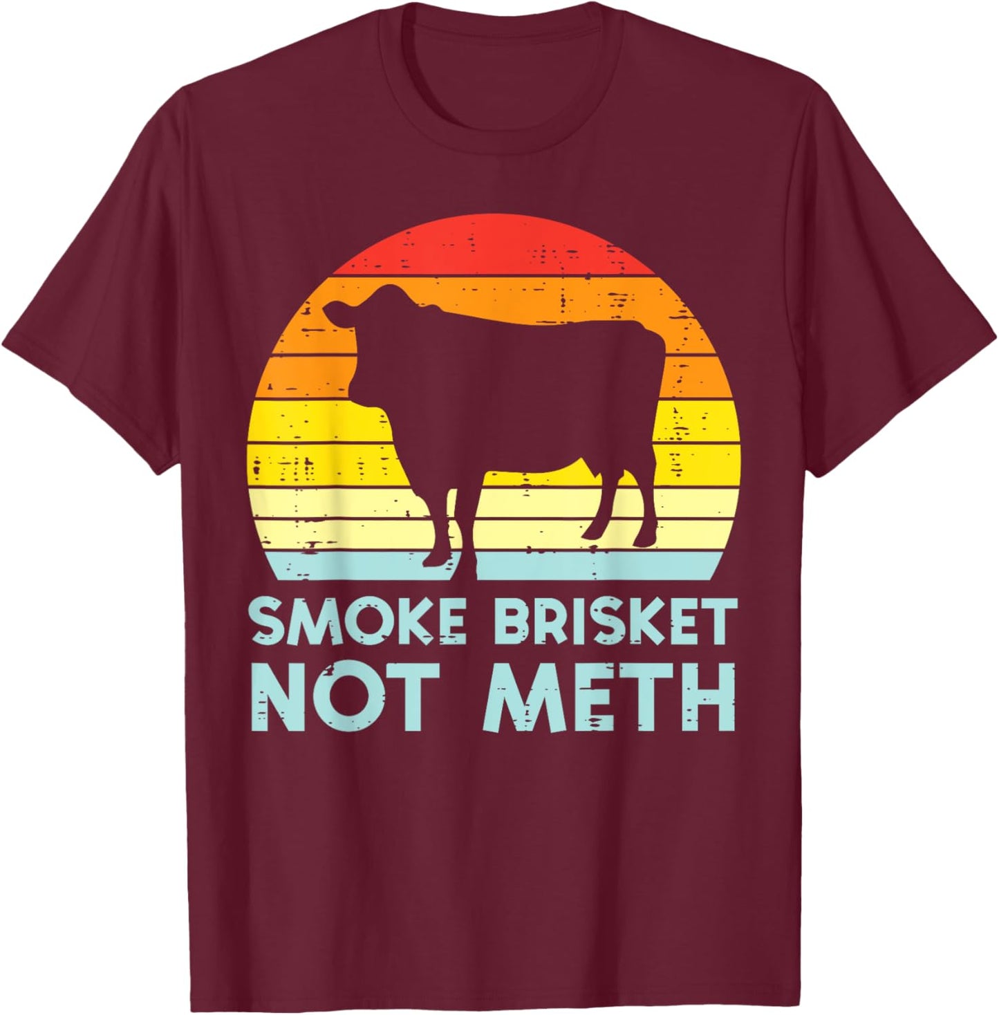 Grill Brisket Beef Sunset Retro Bbq Barbecue Grill Women Men T-Shirt - T-Shirt | Maroon