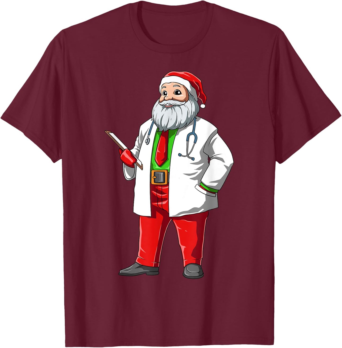 Nurse Christmas Santa Doctor Christmas Medical Santa Nursing T-Shirt - T-Shirt | Maroon