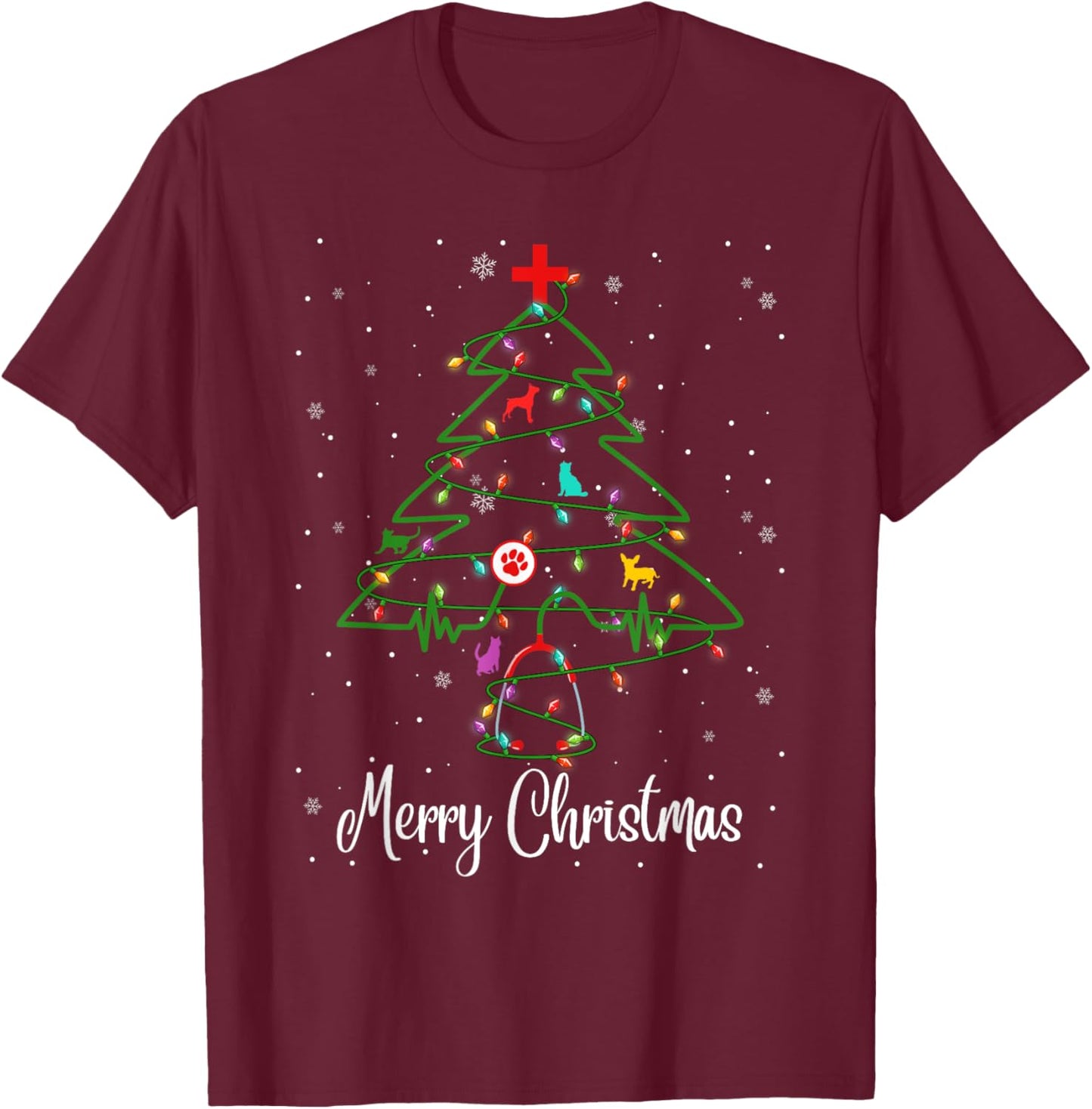 Vet Tech Veterinarian Christmas Tree Merry Christmas Pajamas T-Shirt - T-Shirt | Maroon