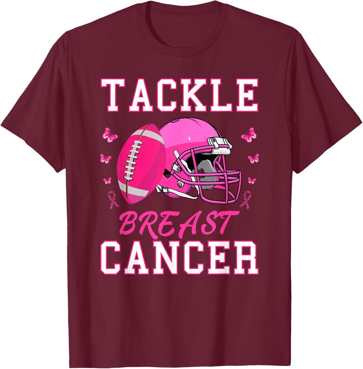 Tackle Breast Cancer Awareness Pink Ribbon Football T-Shirt - T-Shirt | Maroon