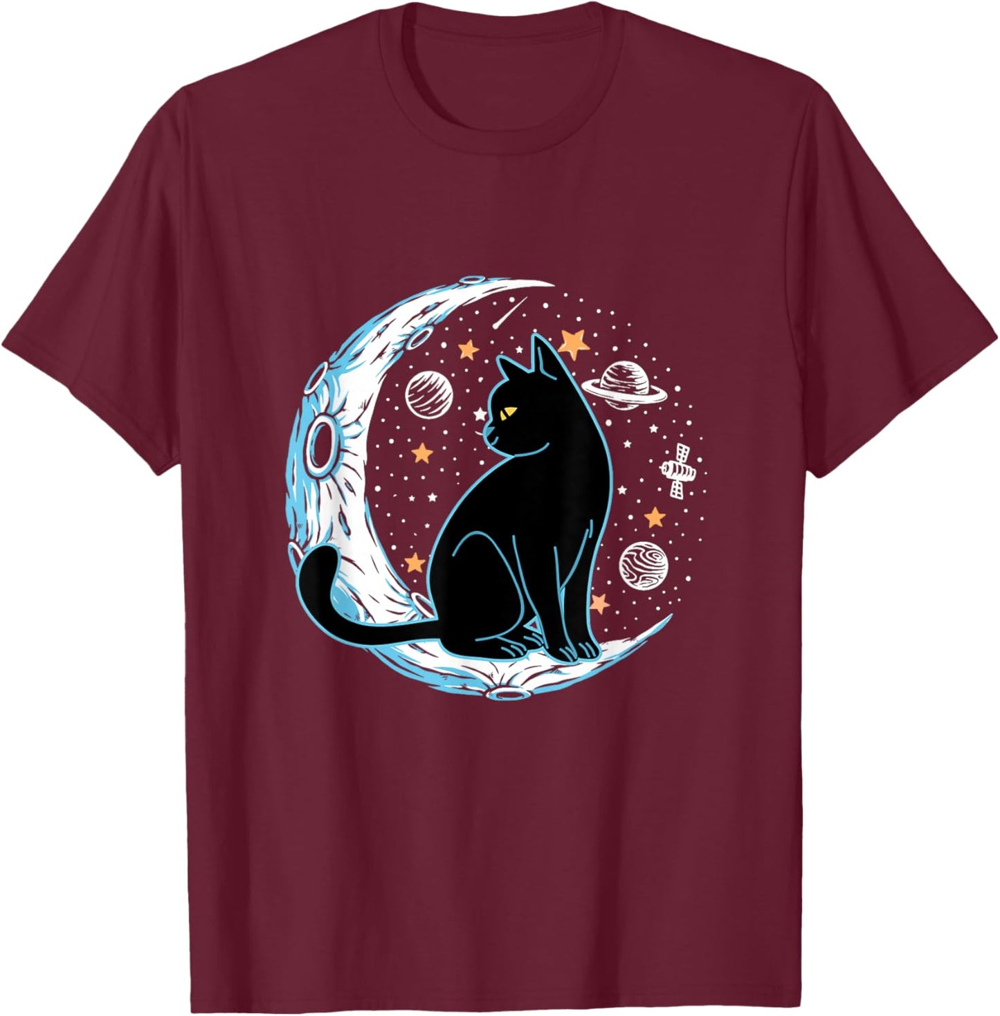 Black Cat Crescent Sailor-Moon Phases Astrology Pet Lover T-Shirt - T-Shirt | Maroon