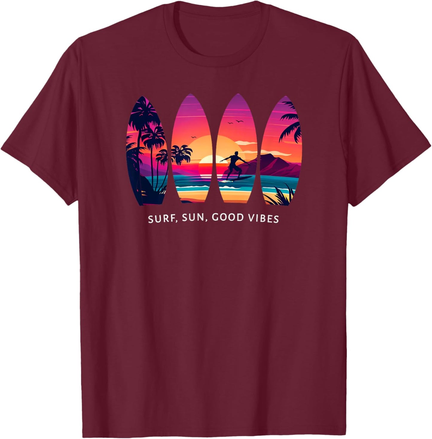 Surfing Surf Board Beach Surfer Gift Vintage T-Shirt - T-Shirt | Maroon