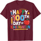 Happy 100th Day of Kindergarten Teacher Student 100 Days T-Shirt - T-Shirt | Maroon