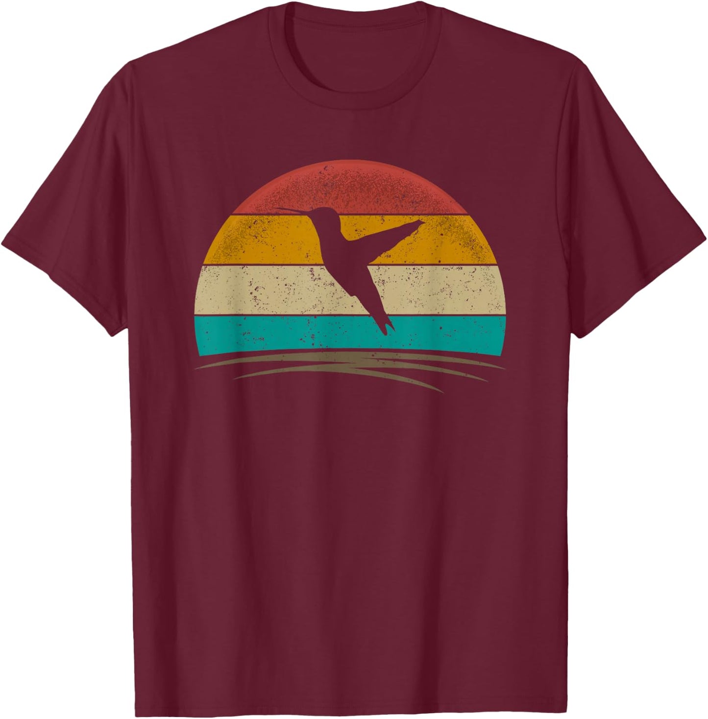 Hummingbird Retro Vintage 70s Distressed Men Women T-Shirt - T-Shirt | Maroon