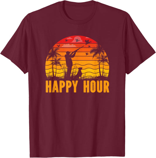 Duck Hunting Apparel, Happy Hour Duck Hunter Hunting Dog Women T-Shirt - T-Shirt | Maroon