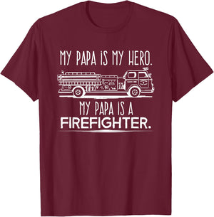 My Papa is a Hero Firefighter Fireman Grandson Granddaughter T-Shirt - T-Shirt | Maroon