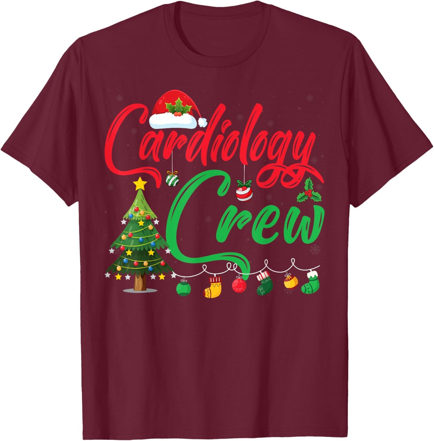 Cardiology Christmas Crew Xmas Lighting Tree Cardiologist T-Shirt - T-Shirt | Maroon