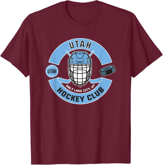 Utah Hockey Club Mask Dark Heather Officially Licensed T-Shirt - T-Shirt | Maroon