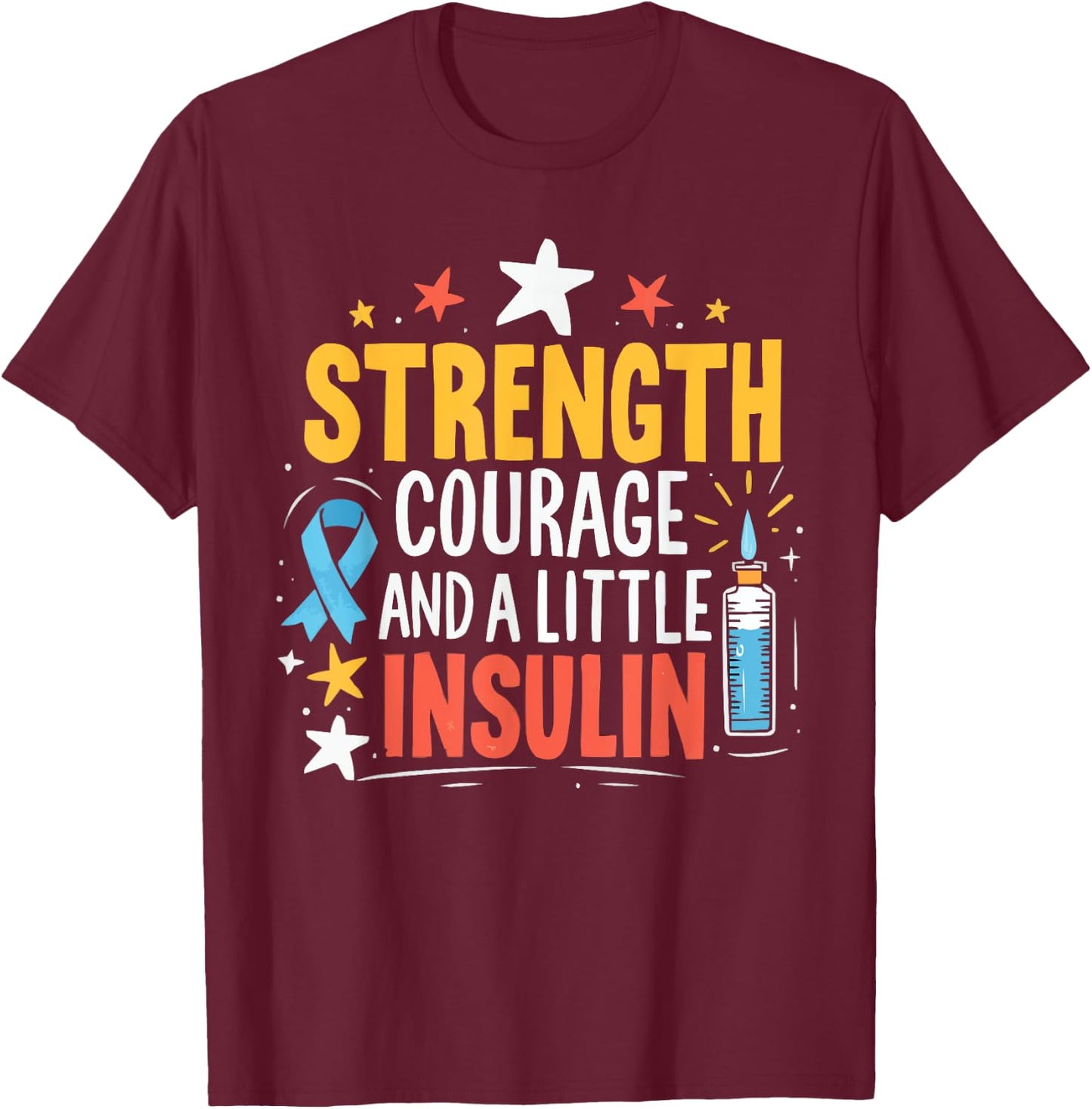 T1D Warrior Insulin Diabetic Type 1 Diabetes Awareness T-Shirt - T-Shirt | Maroon
