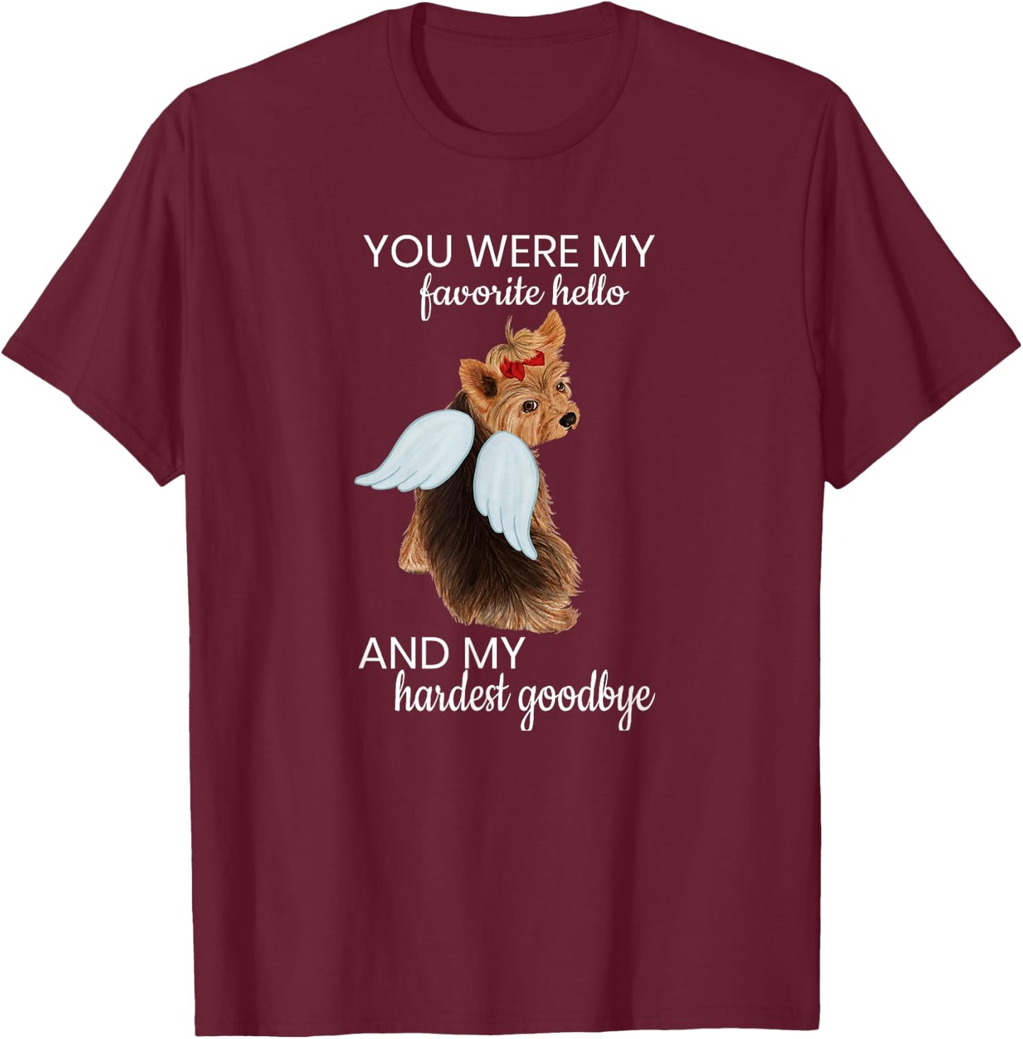 Angel Wing Dog Yorkie Memorial Puppy Rainbow Bridge Pet Women Girls Kids T-Shirt - T-Shirt | Maroon