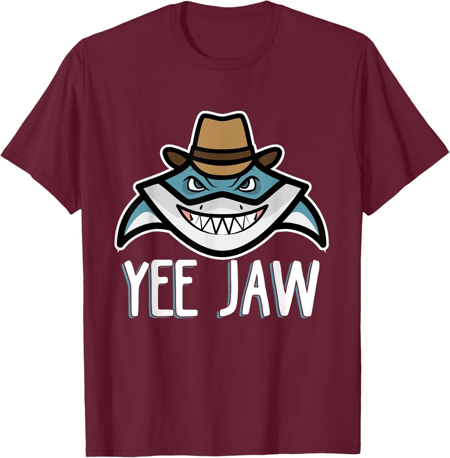 Shark Cowboy Hat Funny Yee Jaw T-Shirt - T-Shirt | Maroon