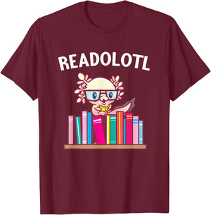 Funny Axolotl Shirt Book Reading Gift Bookworm Boys & Girls T-Shirt - T-Shirt | Maroon