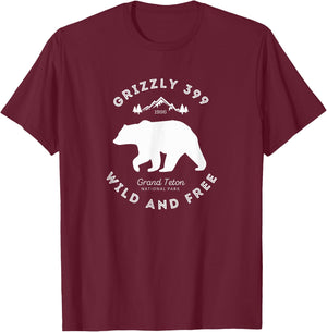 Grizzly 399 Wild & Free Grand Teton National Park T-Shirt - T-Shirt | Maroon