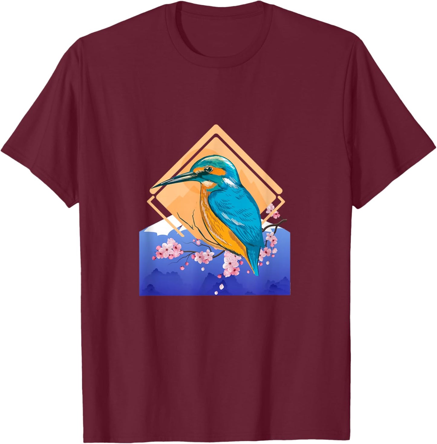 King Fisher Set Over Mountain in Spring T-Shirt - T-Shirt | Maroon